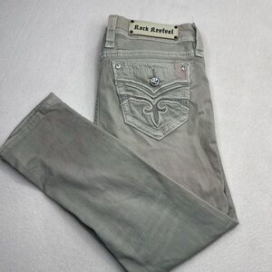 Rock Revival women’s Sakura cropped pants Sz 28 light greenish gray denim jeans
